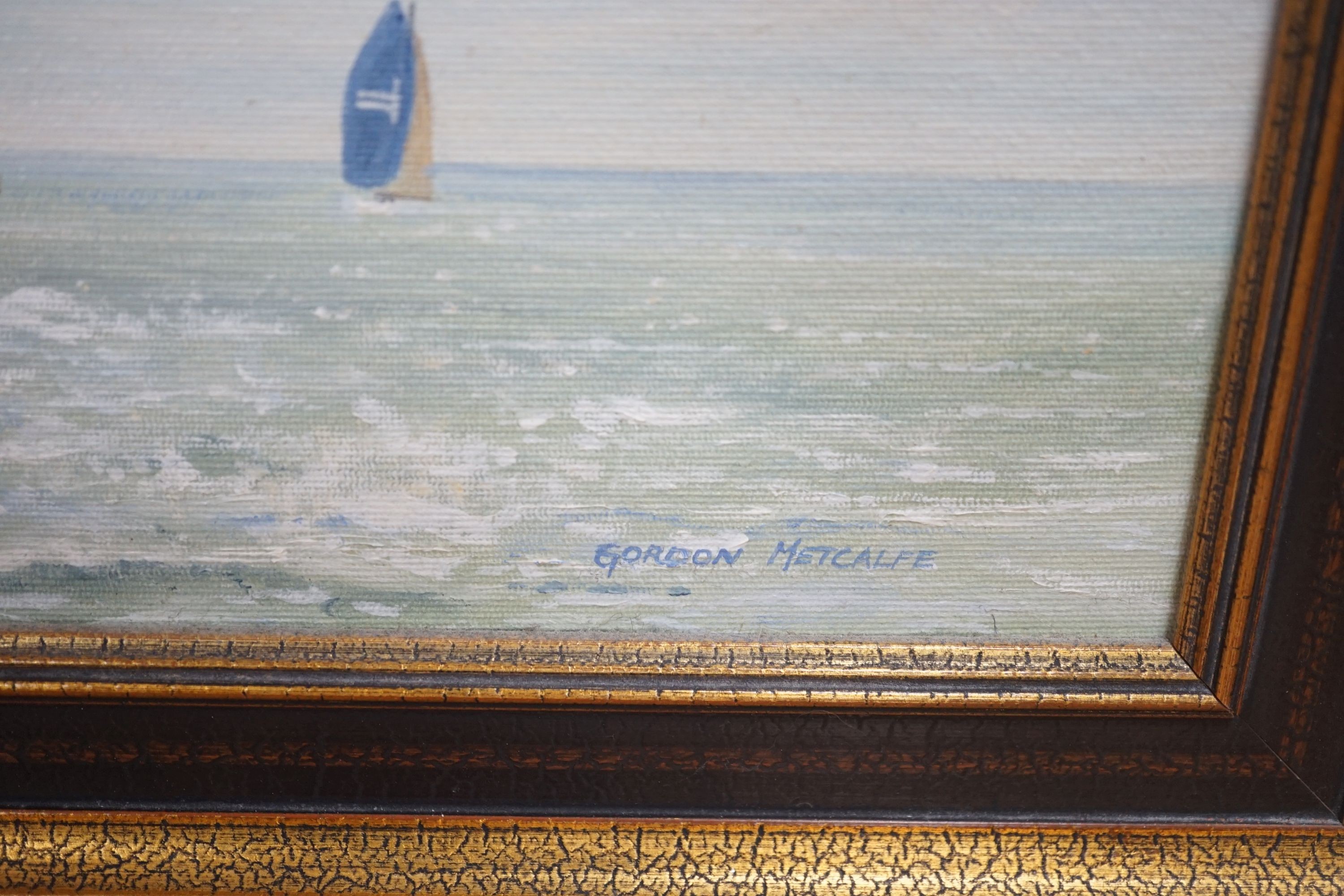 Gordon Metcalfe, oil on board, racing yacht off the Needles, 39.5 cm x 49.5 cm